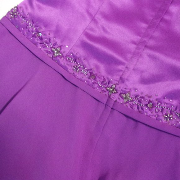 Purple Passion Strapless Sexy Satin Flirty Chiffon Evening Prom Dress Size 10 - Picture 6 of 7